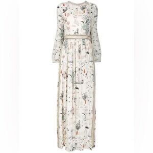 NWT Tory Burch Silk Poetry of Things Long Sleeve Maxi Dress Size 8 in Ivory